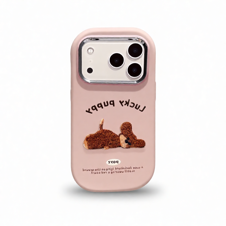 Full Silicone iPhone Case – Anti-Fall Embroidered Teddy Dog Design
