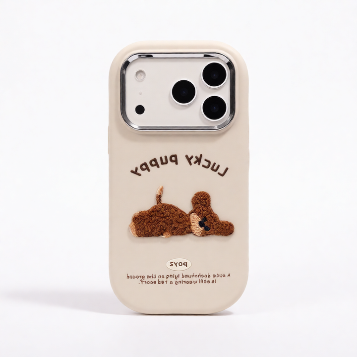 Full Silicone iPhone Case – Anti-Fall Embroidered Teddy Dog Design
