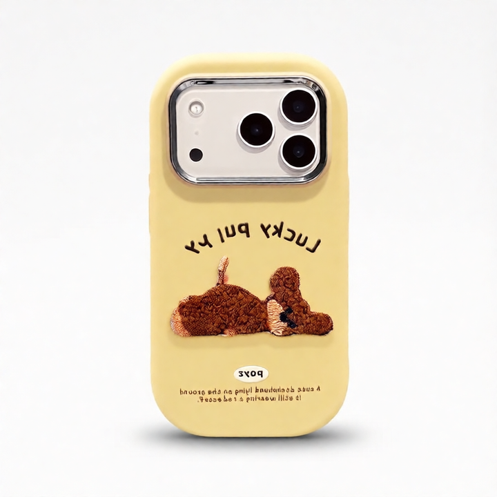 Full Silicone iPhone Case – Anti-Fall Embroidered Teddy Dog Design
