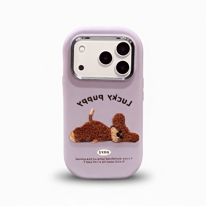 Full Silicone iPhone Case – Anti-Fall Embroidered Teddy Dog Design